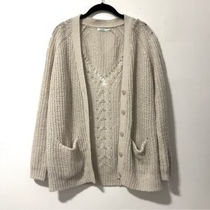wool blend oatmeal grandpa cardigan open knit